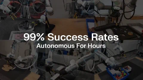 一个机器人手臂正精准地将智能手机装入包装盒,展示了极高的高速作业精度。