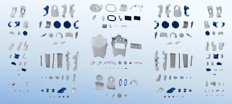 RoboParty RP1 的组件爆炸图，展示了其完全开放的硬件设计架构。