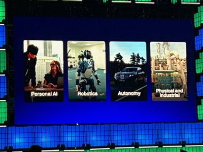 高通演示文稿中的一张幻灯片,展示了个人AI、机器人、自动驾驶以及物理和工业领域的应用。