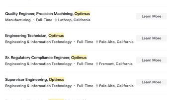 特斯拉 Optimus 招聘潮达 110 个职位