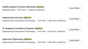 特斯拉 Optimus 招聘潮达 110 个职位