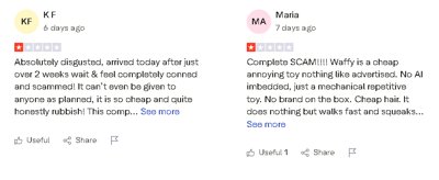 一张典型的廉价机器狗玩具误导性在线广告截图。