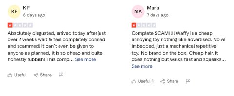 一张典型的廉价机器狗玩具误导性在线广告截图。