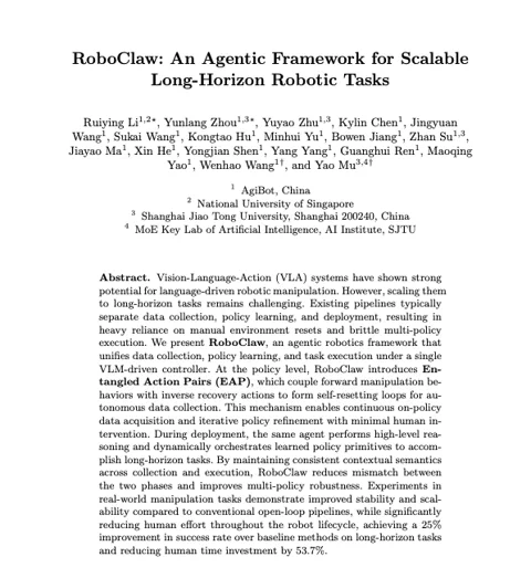 效率飙升8倍!RoboClaw 为机器人装上“撤销键”,加速迈向自主学习