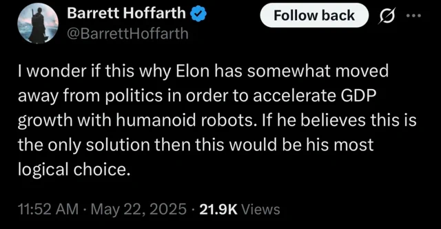 马斯克宏大经济愿景：建造数百万机器人