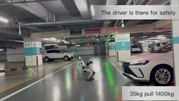 Unitree G1 机器人拖动 1400kg 汽车